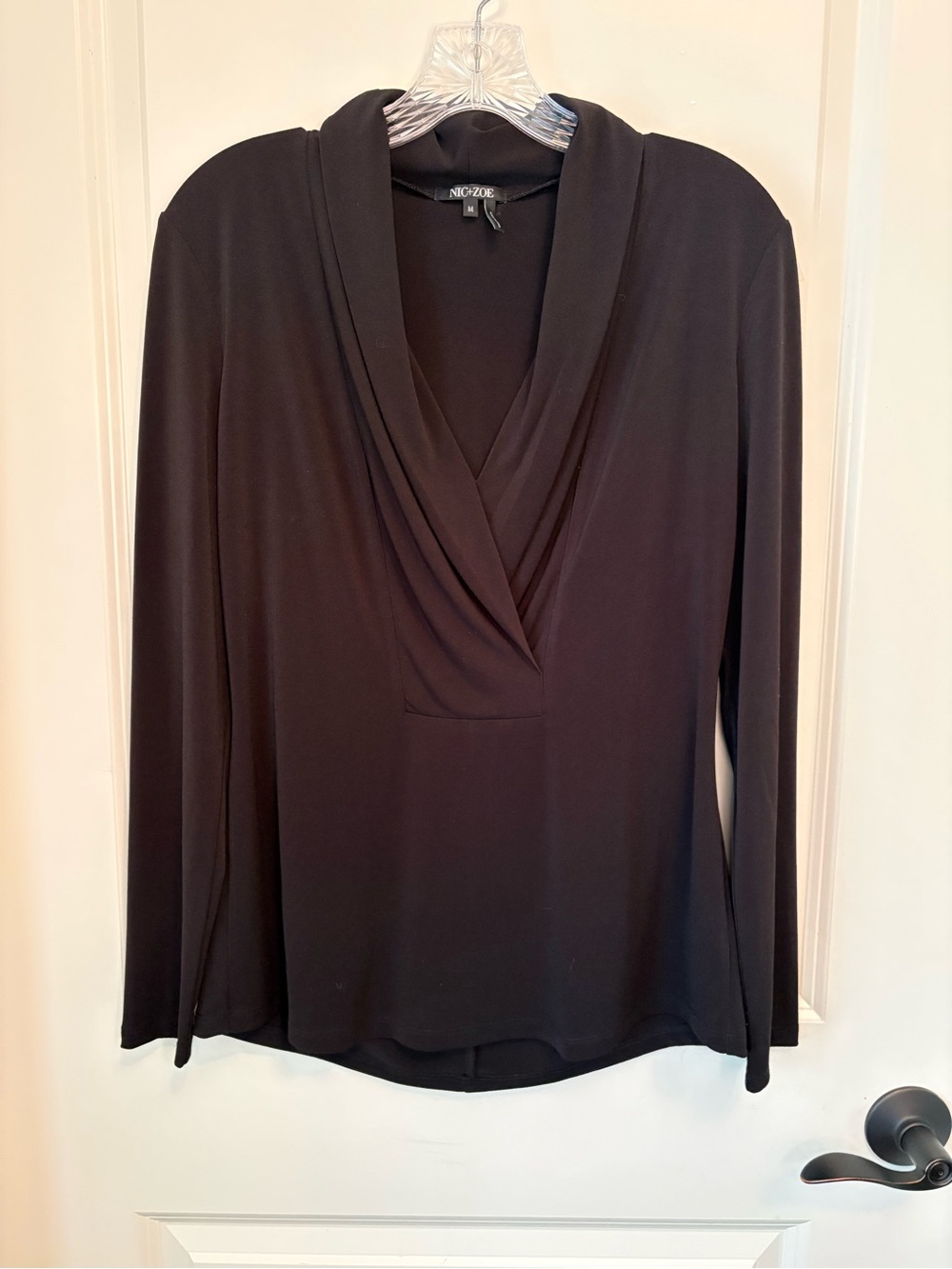 NIC+ZOE Fundamental Shawl-Collar Black Long Sleeve Knit Top Medium